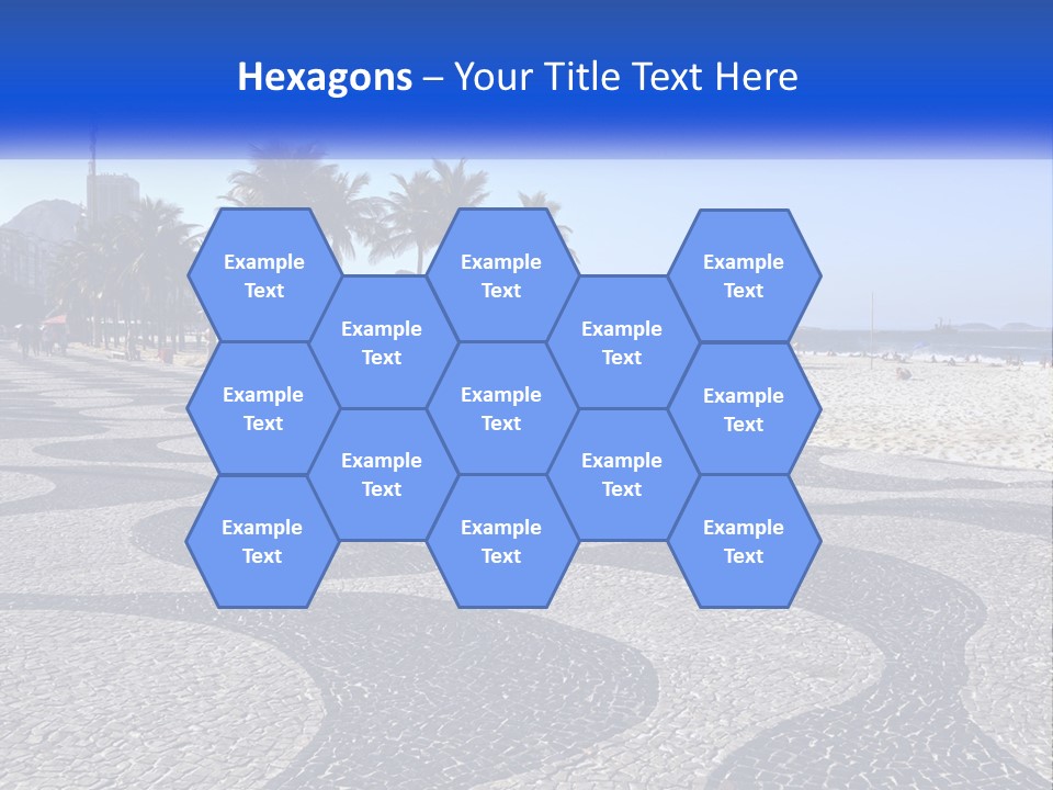 A Sandy Beach With Palm Trees And A Blue Sign PowerPoint Template