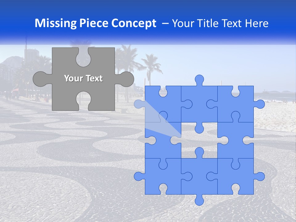 A Sandy Beach With Palm Trees And A Blue Sign PowerPoint Template