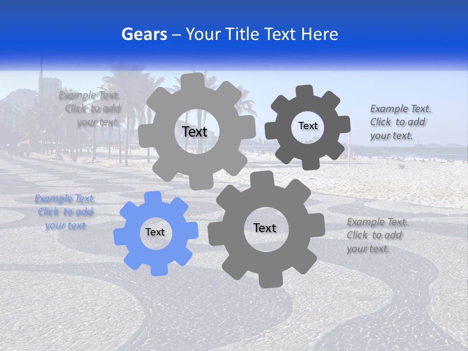 A Sandy Beach With Palm Trees And A Blue Sign PowerPoint Template
