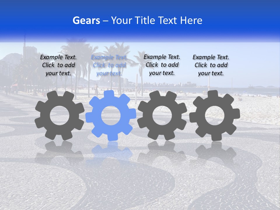 A Sandy Beach With Palm Trees And A Blue Sign PowerPoint Template