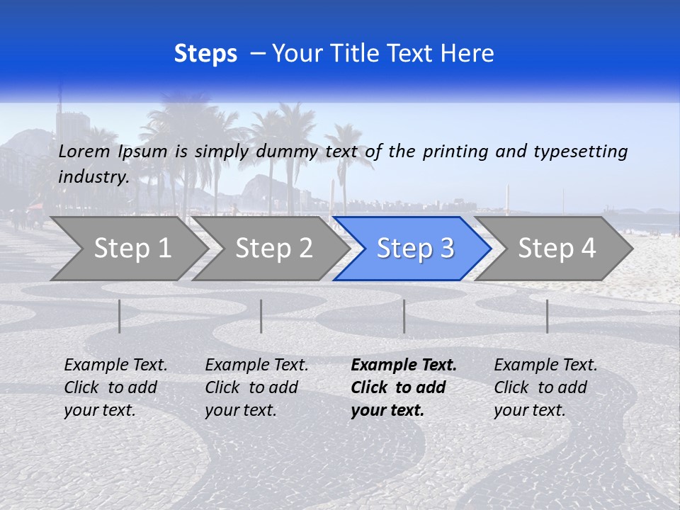 A Sandy Beach With Palm Trees And A Blue Sign PowerPoint Template