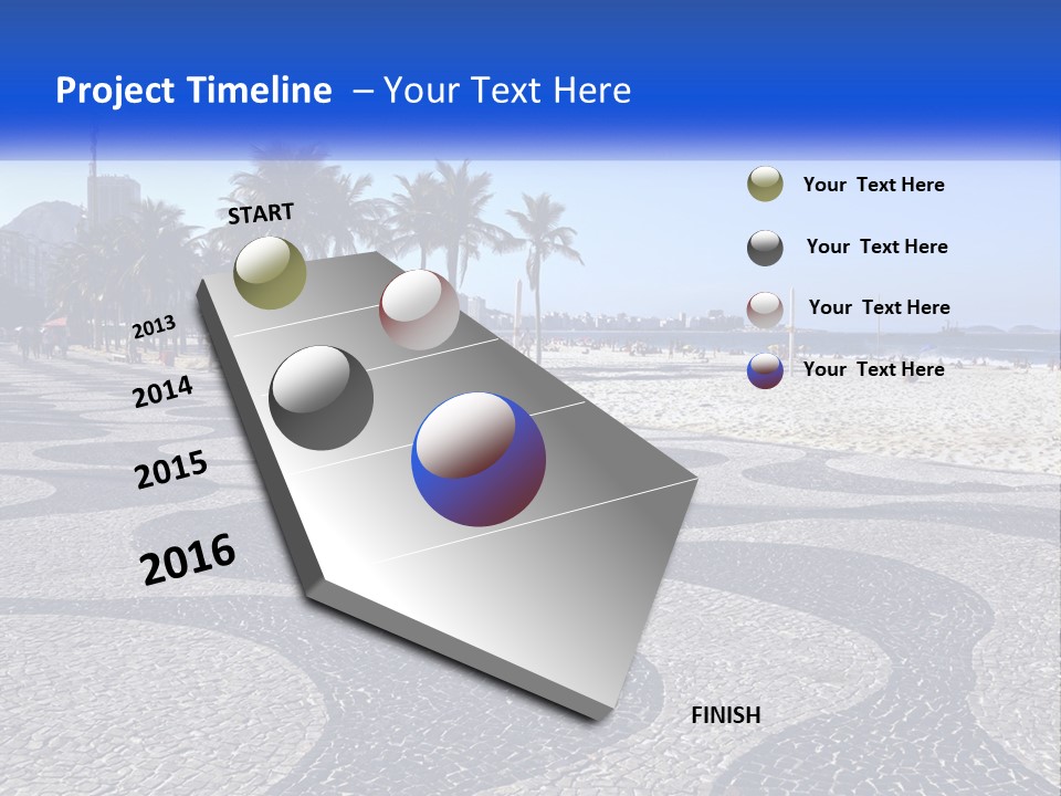 A Sandy Beach With Palm Trees And A Blue Sign PowerPoint Template