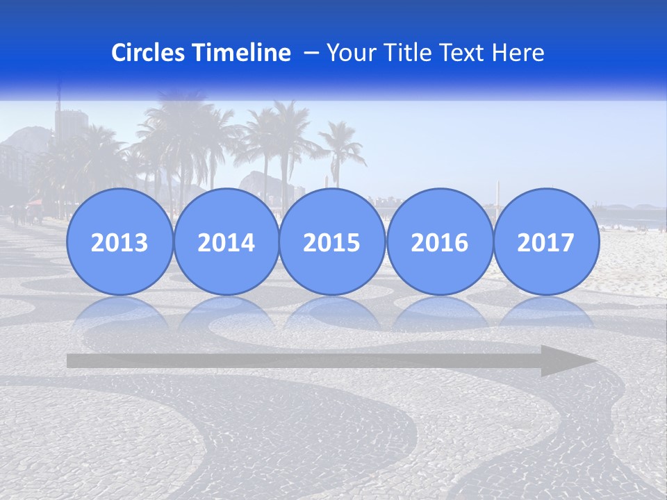 A Sandy Beach With Palm Trees And A Blue Sign PowerPoint Template