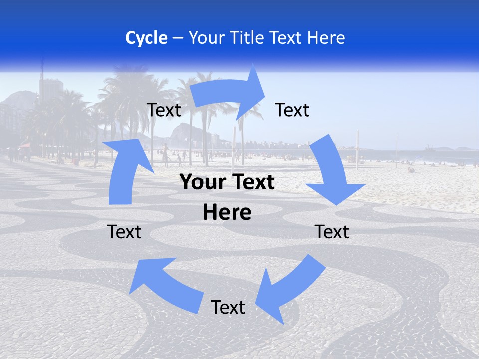 A Sandy Beach With Palm Trees And A Blue Sign PowerPoint Template