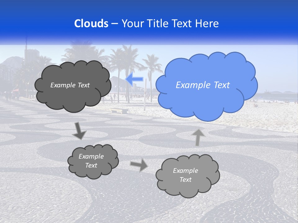 A Sandy Beach With Palm Trees And A Blue Sign PowerPoint Template