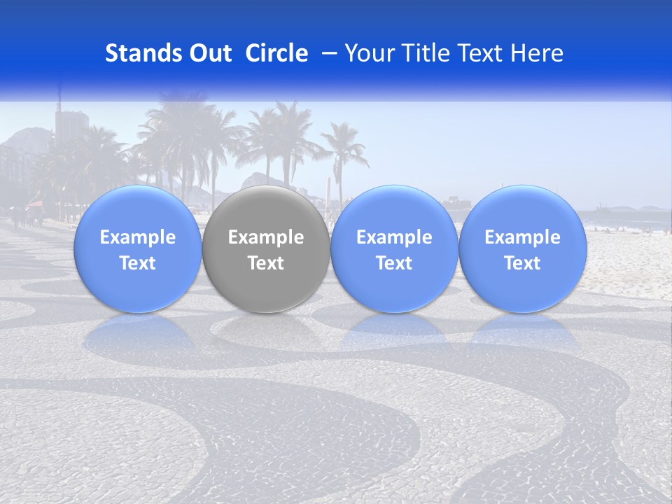 A Sandy Beach With Palm Trees And A Blue Sign PowerPoint Template