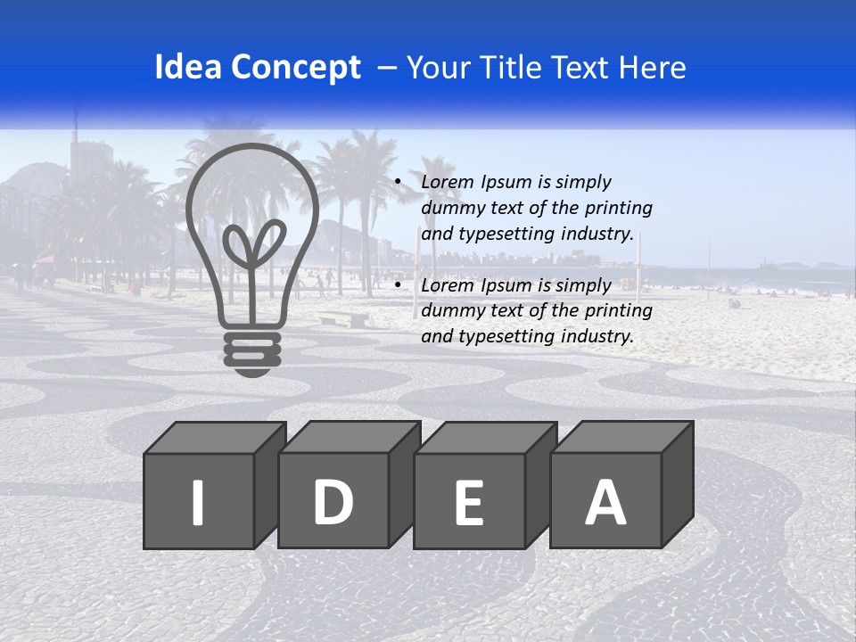 A Sandy Beach With Palm Trees And A Blue Sign PowerPoint Template