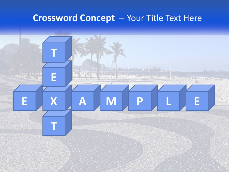 A Sandy Beach With Palm Trees And A Blue Sign PowerPoint Template