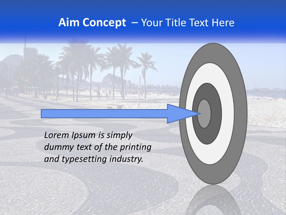 A Sandy Beach With Palm Trees And A Blue Sign PowerPoint Template