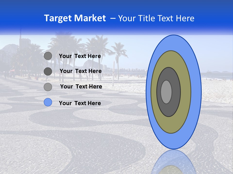 A Sandy Beach With Palm Trees And A Blue Sign PowerPoint Template