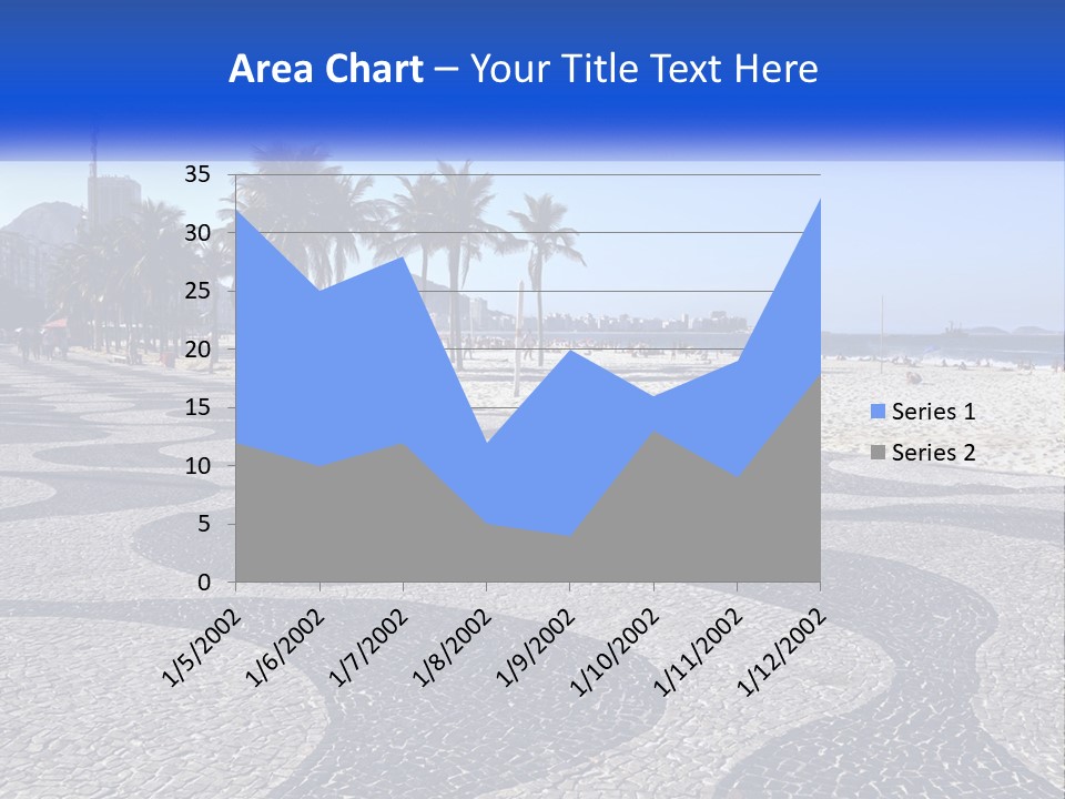 A Sandy Beach With Palm Trees And A Blue Sign PowerPoint Template