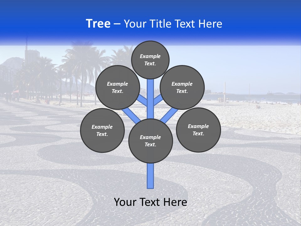 A Sandy Beach With Palm Trees And A Blue Sign PowerPoint Template