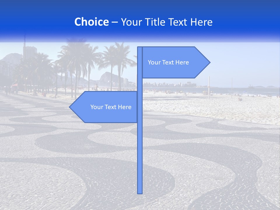 A Sandy Beach With Palm Trees And A Blue Sign PowerPoint Template
