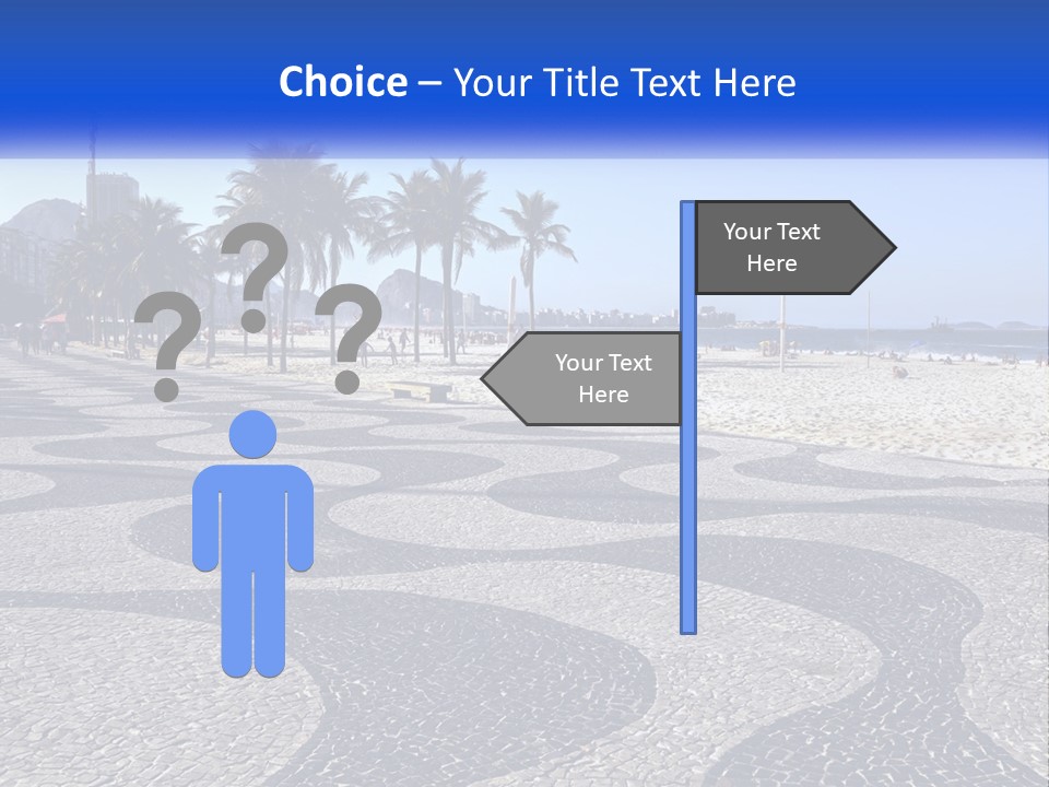 A Sandy Beach With Palm Trees And A Blue Sign PowerPoint Template