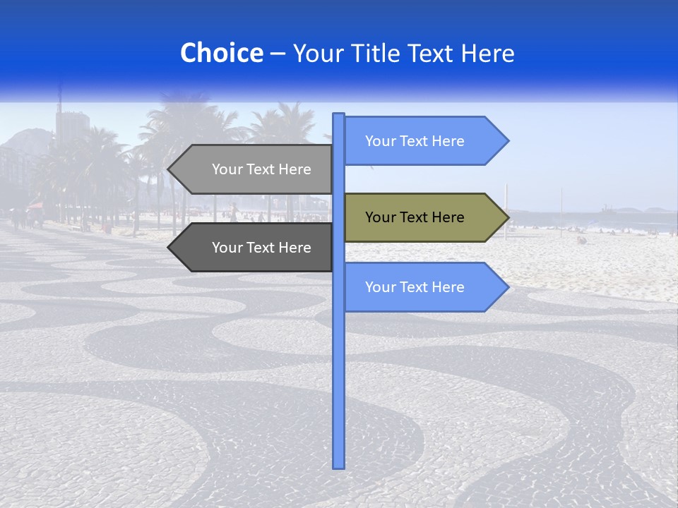 A Sandy Beach With Palm Trees And A Blue Sign PowerPoint Template