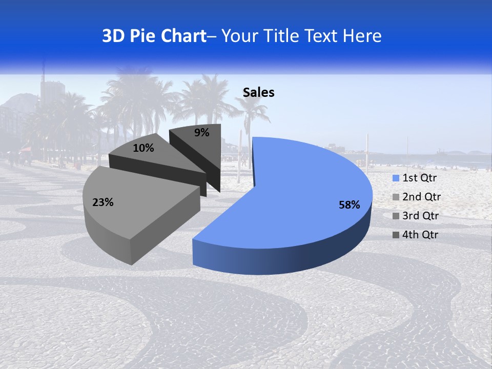 A Sandy Beach With Palm Trees And A Blue Sign PowerPoint Template