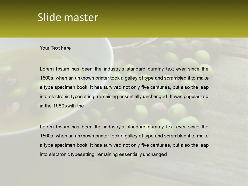 A Bowl Of Olives And Bread On A Table PowerPoint Template