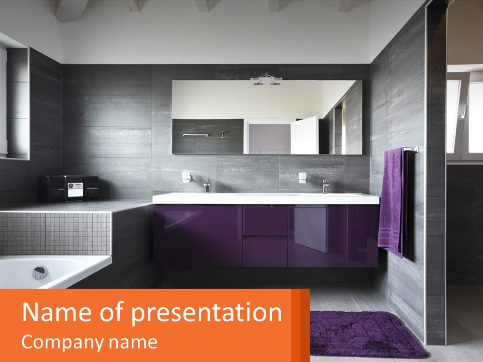 A Bathroom With A Bathtub, Sink, And Mirror PowerPoint Template