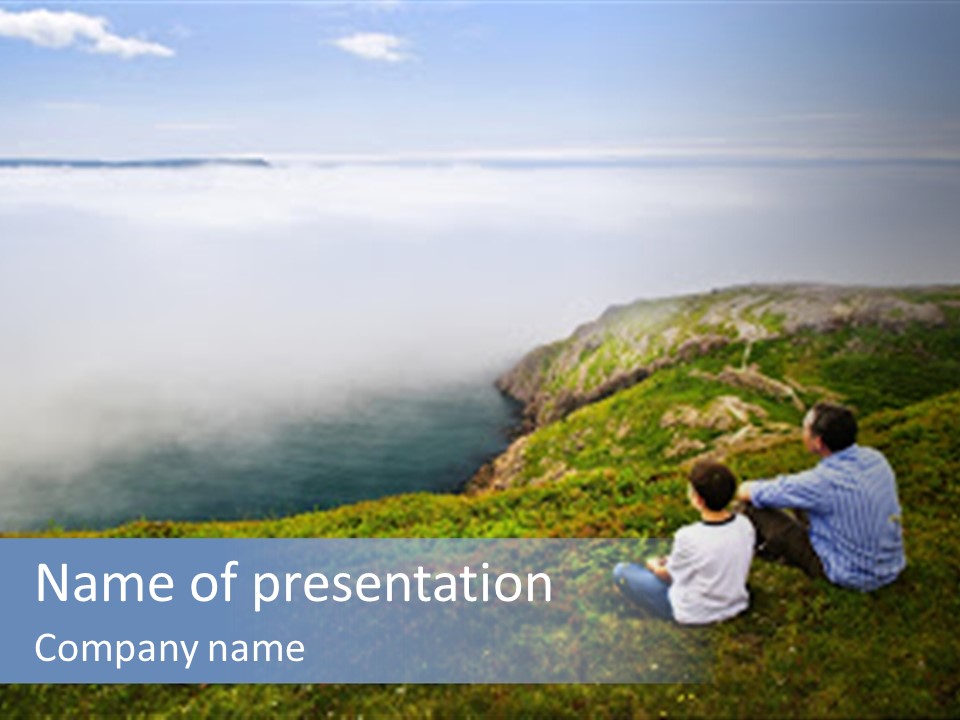 A Couple Of People Sitting On Top Of A Hill PowerPoint Template