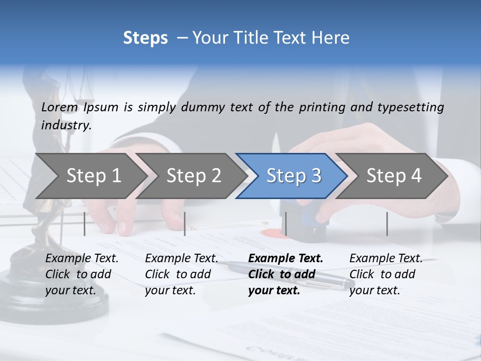 A Man In A Suit And Tie Holding A Stamper In Front Of A Statue PowerPoint Template