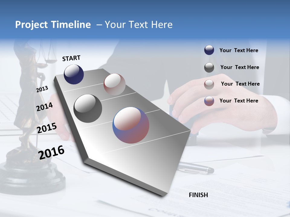 A Man In A Suit And Tie Holding A Stamper In Front Of A Statue PowerPoint Template