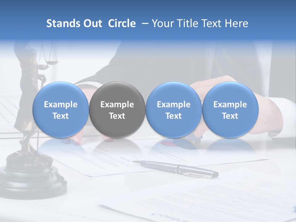 A Man In A Suit And Tie Holding A Stamper In Front Of A Statue PowerPoint Template