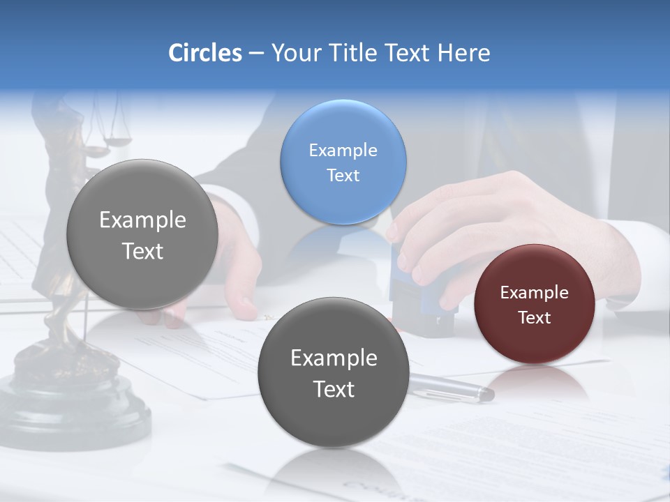 A Man In A Suit And Tie Holding A Stamper In Front Of A Statue PowerPoint Template