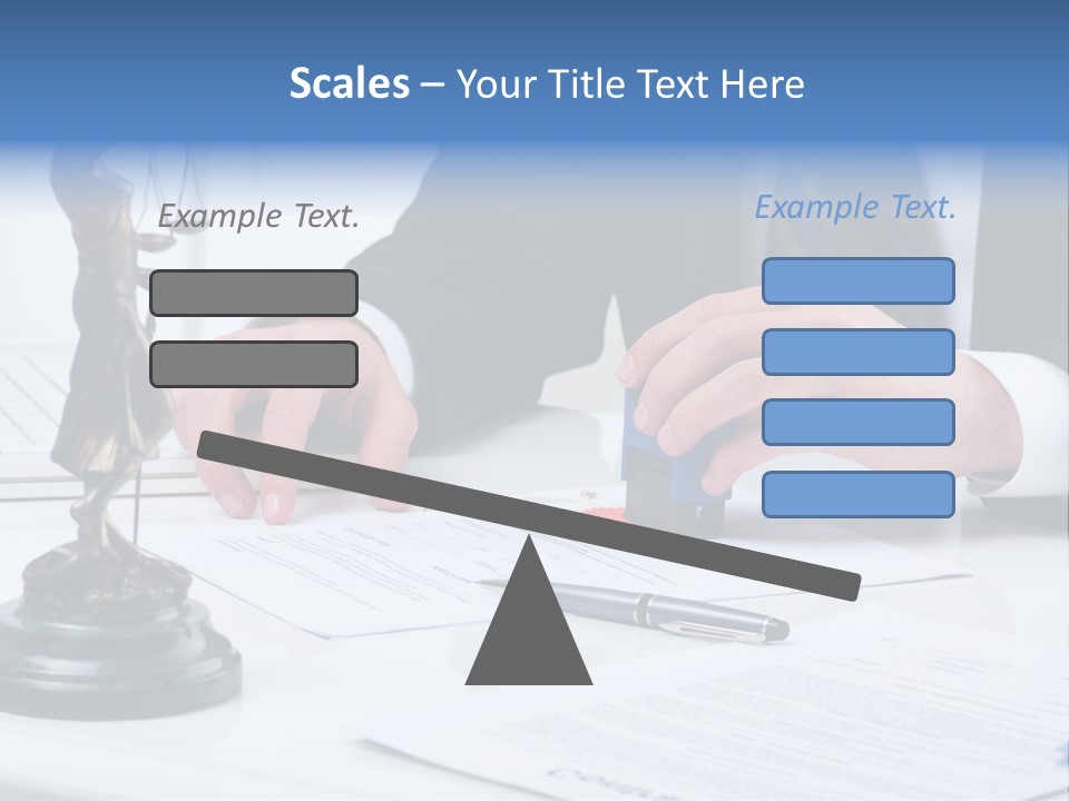 A Man In A Suit And Tie Holding A Stamper In Front Of A Statue PowerPoint Template