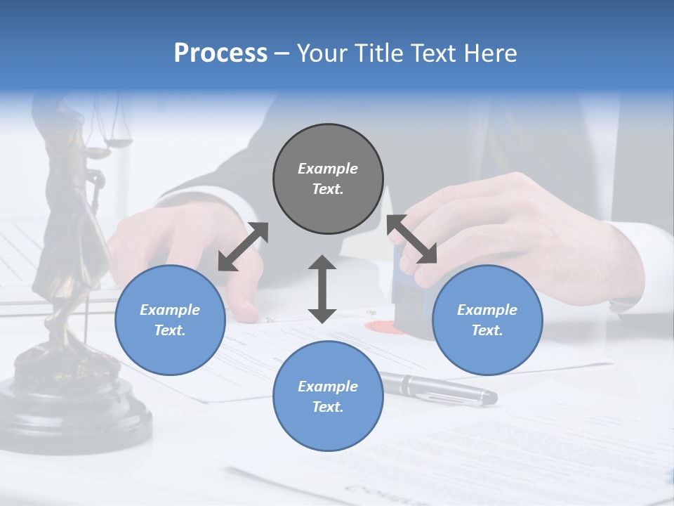 A Man In A Suit And Tie Holding A Stamper In Front Of A Statue PowerPoint Template