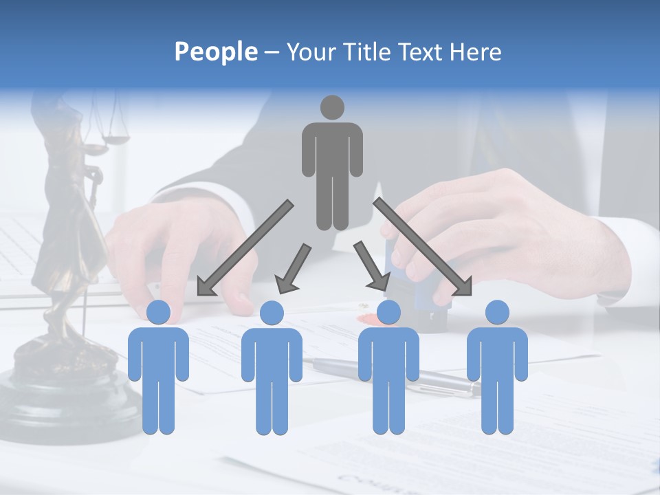 A Man In A Suit And Tie Holding A Stamper In Front Of A Statue PowerPoint Template