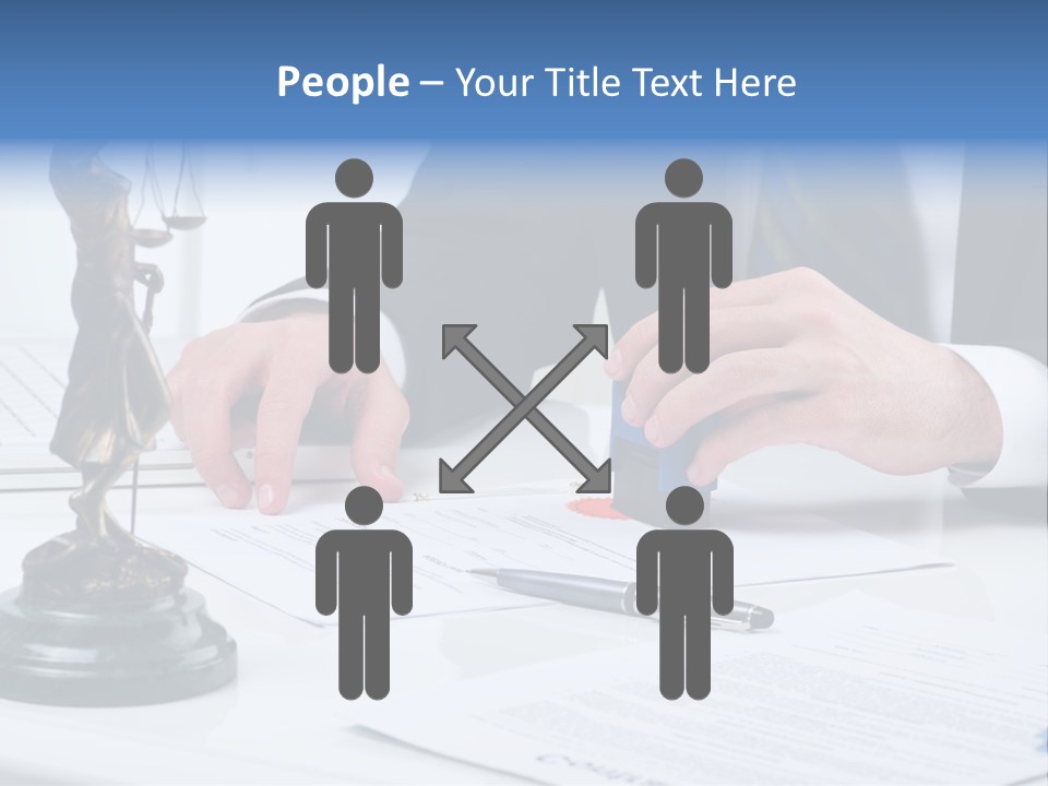 A Man In A Suit And Tie Holding A Stamper In Front Of A Statue PowerPoint Template