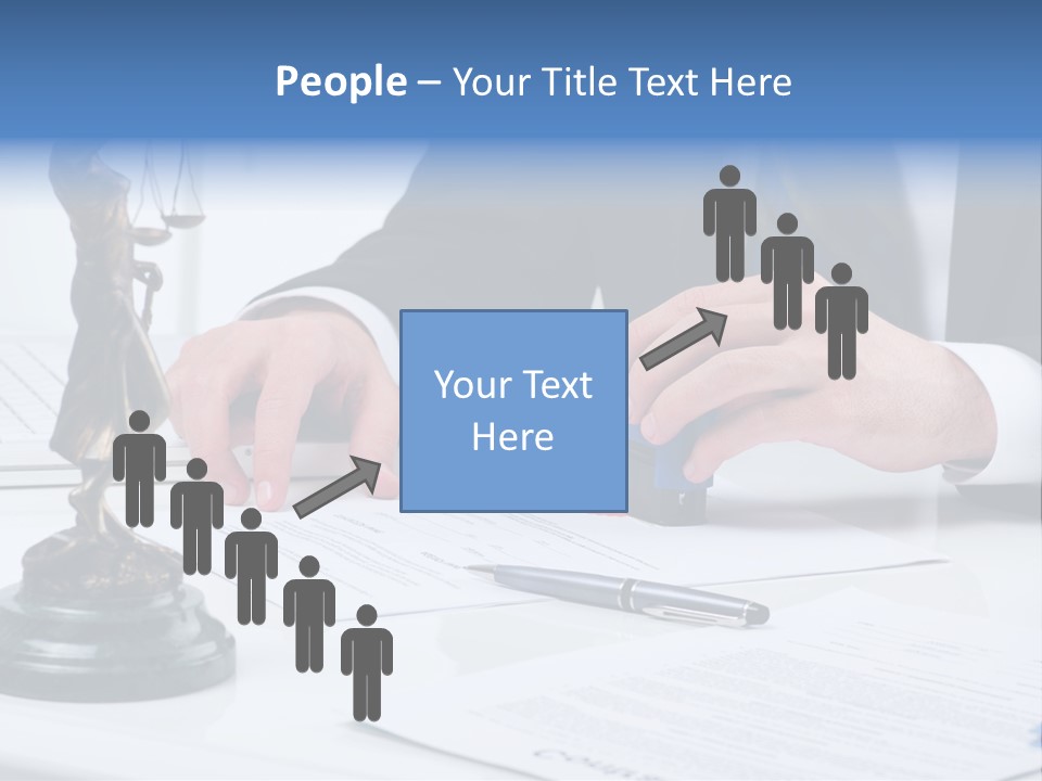 A Man In A Suit And Tie Holding A Stamper In Front Of A Statue PowerPoint Template
