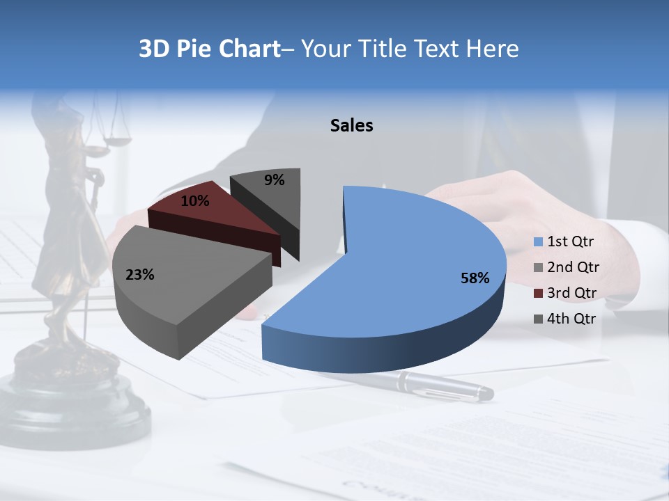 A Man In A Suit And Tie Holding A Stamper In Front Of A Statue PowerPoint Template