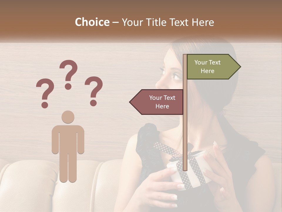 A Woman Sitting On A Couch With Her Hand On Her Chest PowerPoint Template