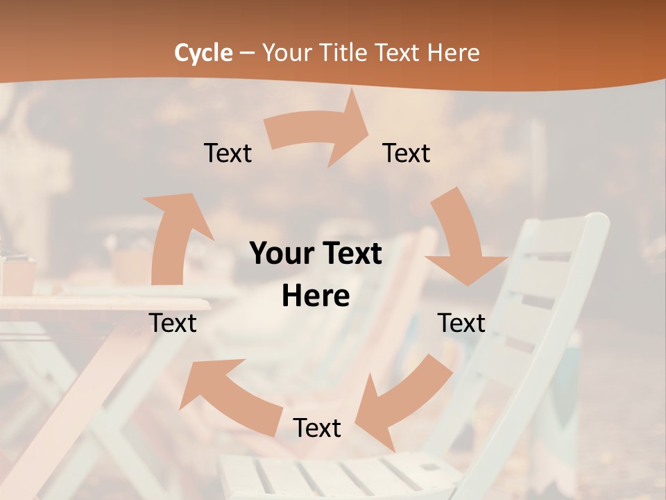 A Table And Chairs With A Cup Of Coffee On It PowerPoint Template