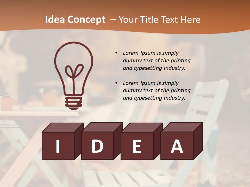 A Table And Chairs With A Cup Of Coffee On It PowerPoint Template