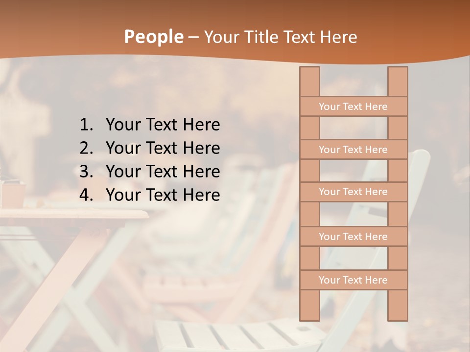 A Table And Chairs With A Cup Of Coffee On It PowerPoint Template