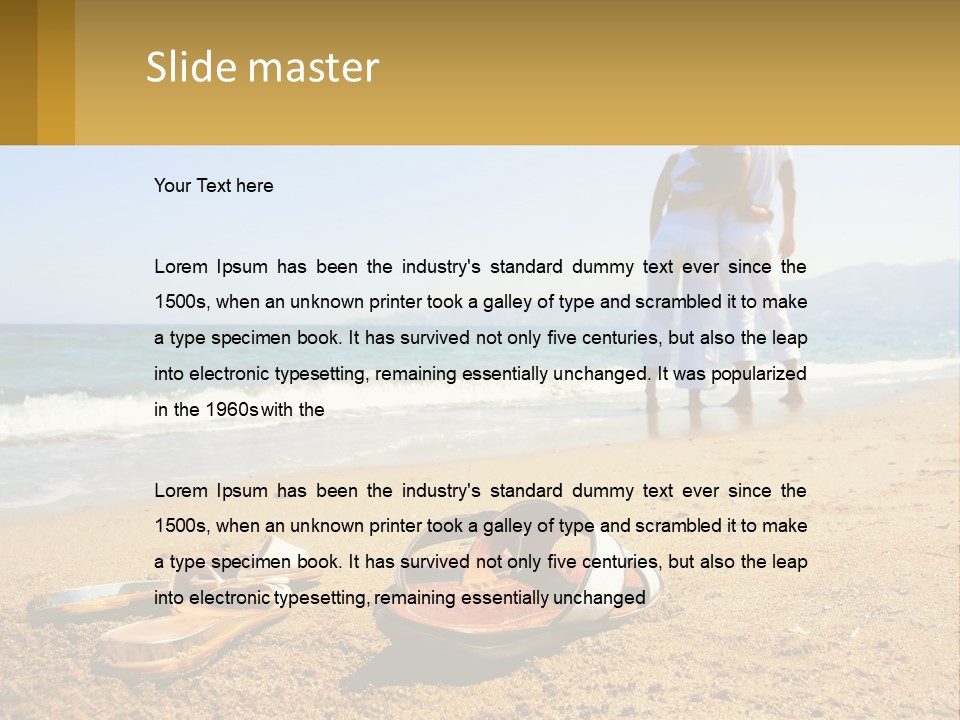 A Couple Of People Standing On Top Of A Sandy Beach PowerPoint Template