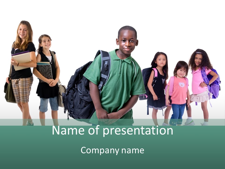 A Group Of Kids With Backpacks Standing In Front Of A White Background PowerPoint Template