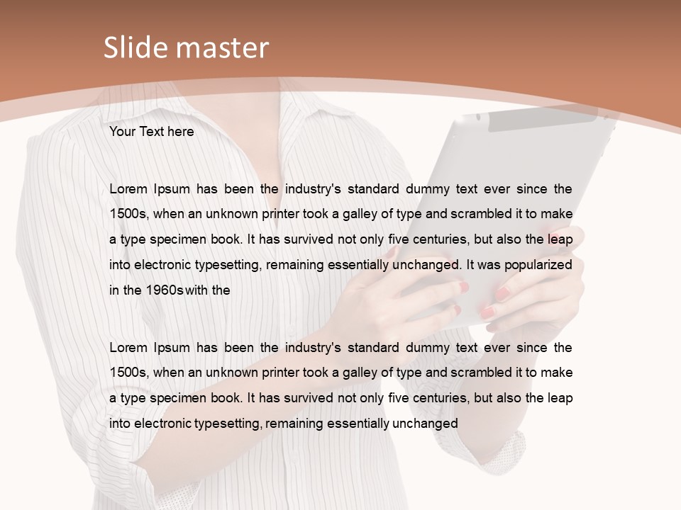A Woman Holding A Tablet Computer In Her Hands PowerPoint Template