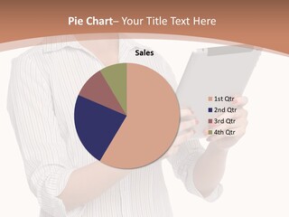 A Woman Holding A Tablet Computer In Her Hands PowerPoint Template