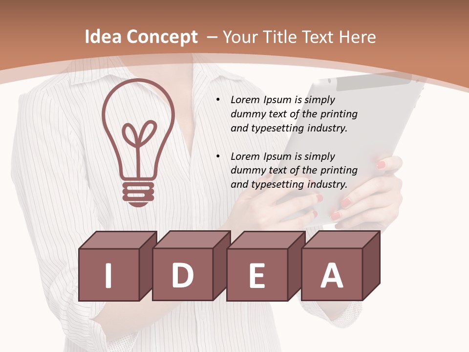 A Woman Holding A Tablet Computer In Her Hands PowerPoint Template