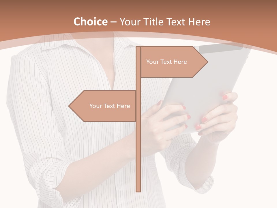 A Woman Holding A Tablet Computer In Her Hands PowerPoint Template