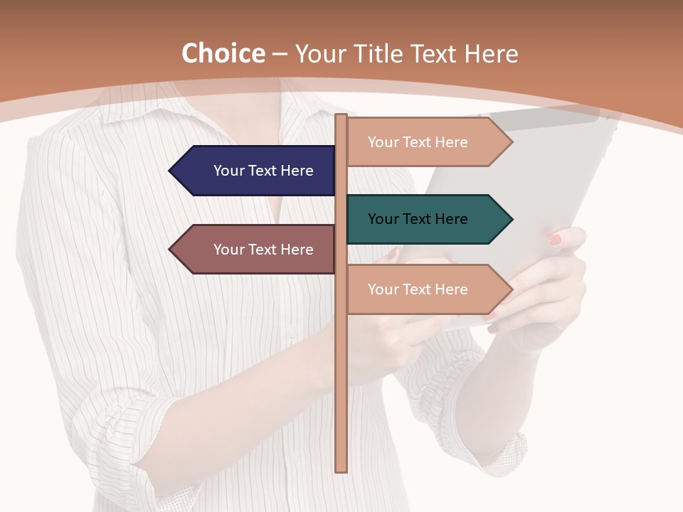 A Woman Holding A Tablet Computer In Her Hands PowerPoint Template