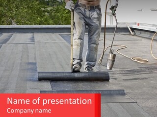 A Man Is Painting A Roof With A Paint Roller PowerPoint Template
