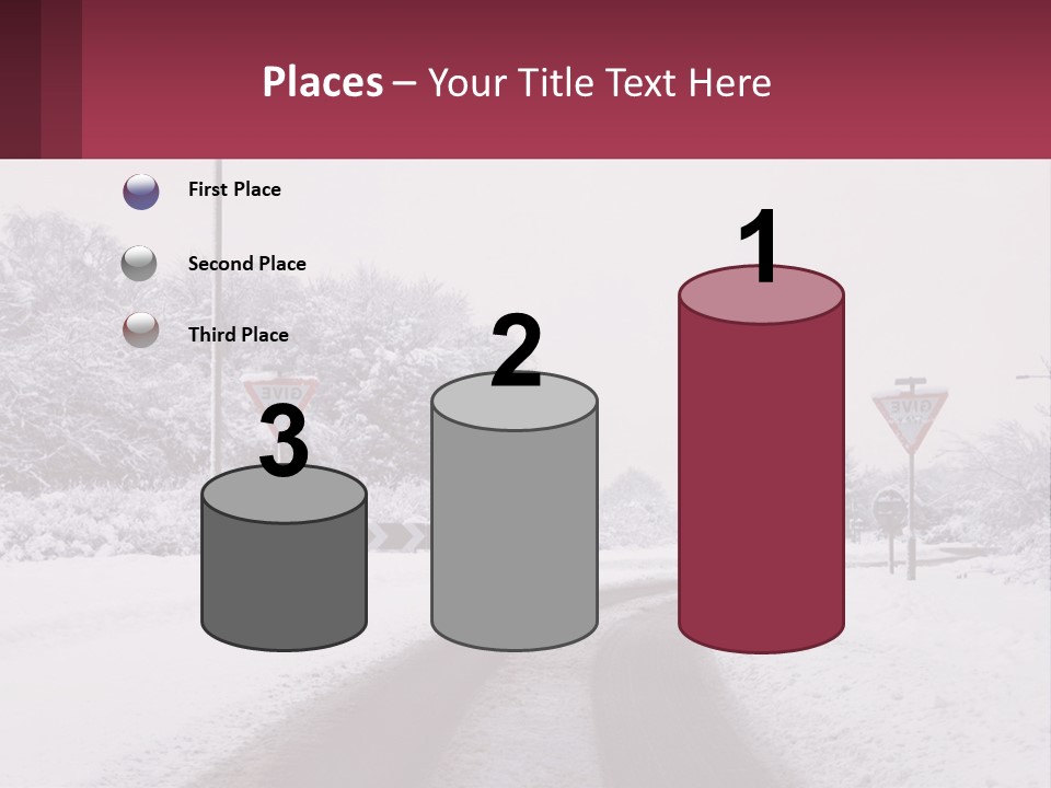 A Snowy Road With Traffic Signs On It PowerPoint Template