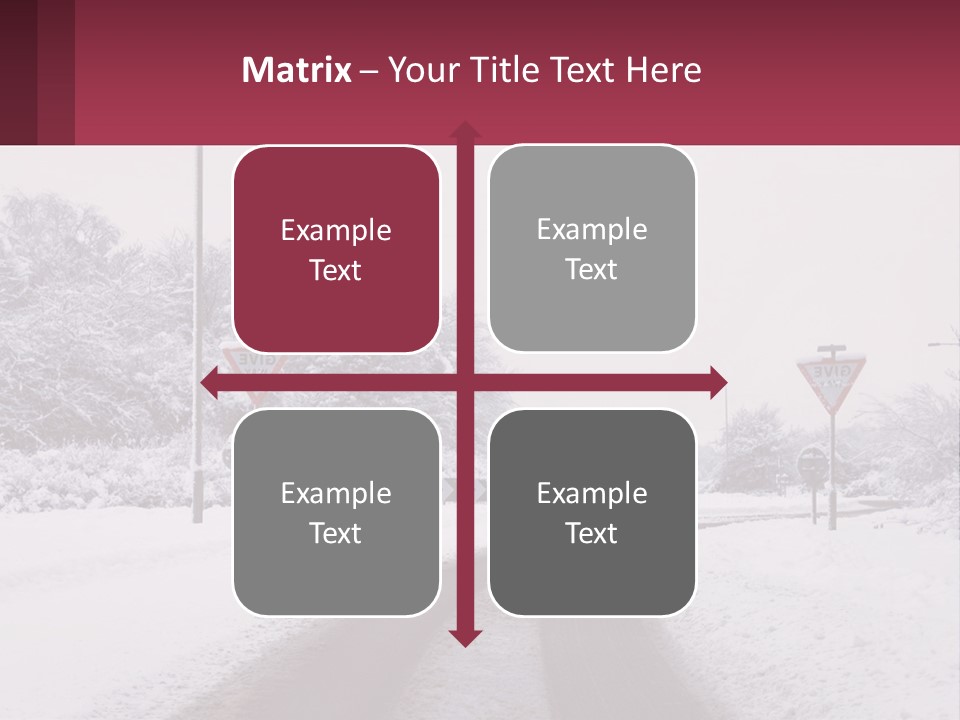 A Snowy Road With Traffic Signs On It PowerPoint Template