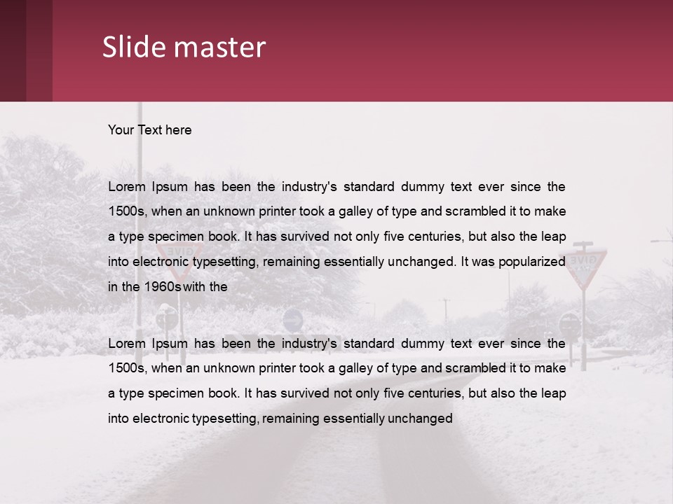 A Snowy Road With Traffic Signs On It PowerPoint Template