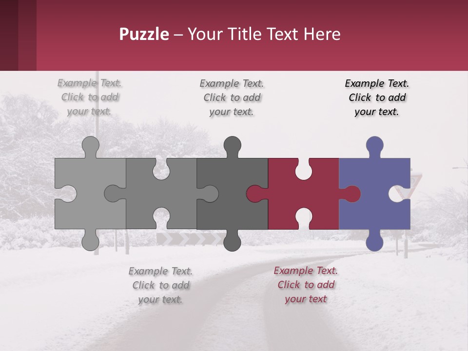 A Snowy Road With Traffic Signs On It PowerPoint Template