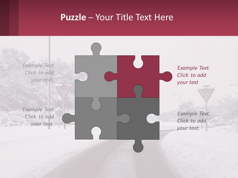 A Snowy Road With Traffic Signs On It PowerPoint Template